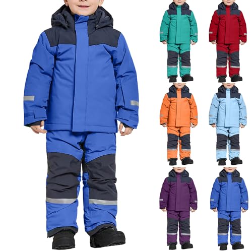 AACH 2025 Kinder Skianzug Jungen mit Kapuze Skioverall Winddichte Wasserdichte Schneeoverall Mädchen Warmer Schneeanzug Dickere Winter Daunenjacke mit Reflektierenden Streifen Skibekleidung