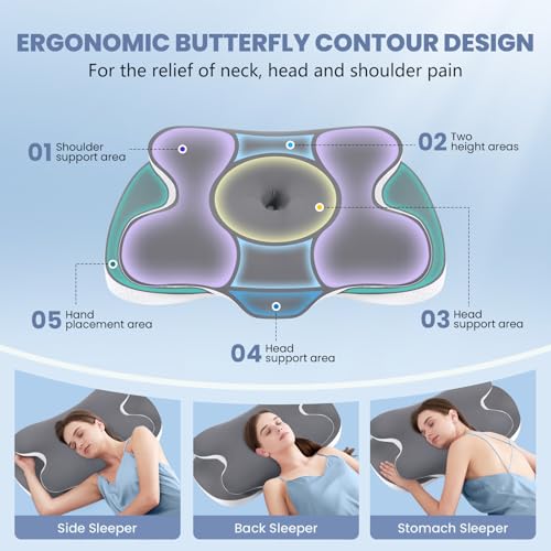 JINXIA Memory Foam Kissen,Nackenkissen Kopfkissen Ergonomisches Orthopädisches Nackenstützkissen für Seiten-,Rücken- und Bauchschläfer