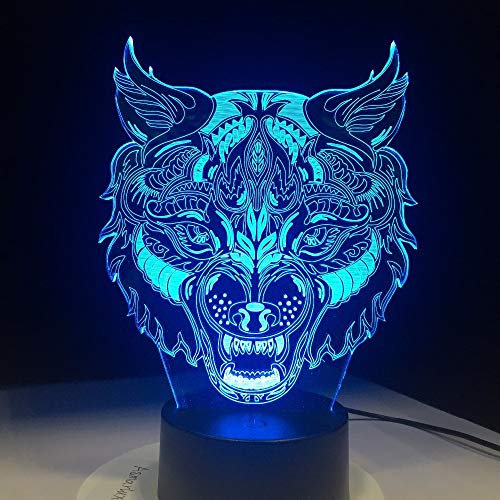 Preisvergleich Produktbild Bunte dreidimensionale Wolf 3D Schreibtischlampe Visuelle LED Kinder USB Schlafen / Halloween-Geschenk buntes Nachtlicht mehrfarbig