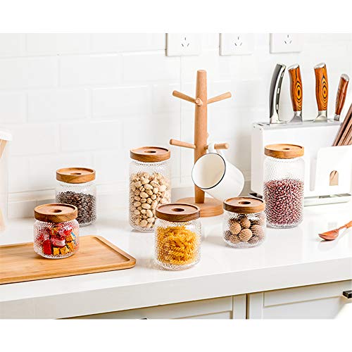 Anti-Slip Storage Jar, 3 Pack , With Airtight Wood Lid Glass Kitchen Canisters 12Oz, 17Oz, 25Oz #TOP5