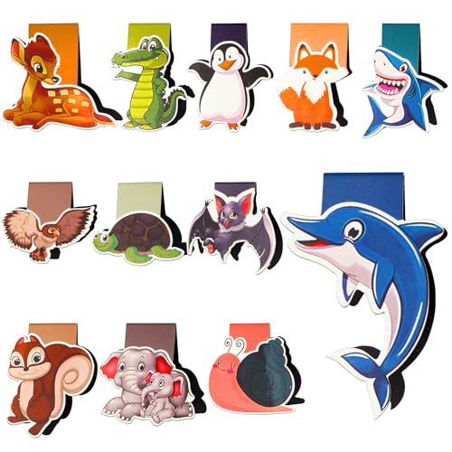 Lesezeichen Magnetisch Kinder,12 Stück Tiere Magnetische Lesezeichen, Magnetlesezeichen Markierungen, Kleine Geschenke für Schüler, Junge, Mädchen, Buchliebhaber, Schule, Lesezeichen Kinder Mitgebsel