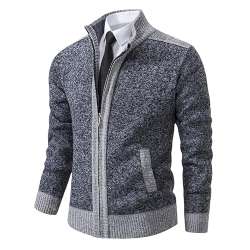 Men Thick Sweaters Warm Knit Cardigan Stand Collar Sweatercoat Zipper Splicing Color Jumpers