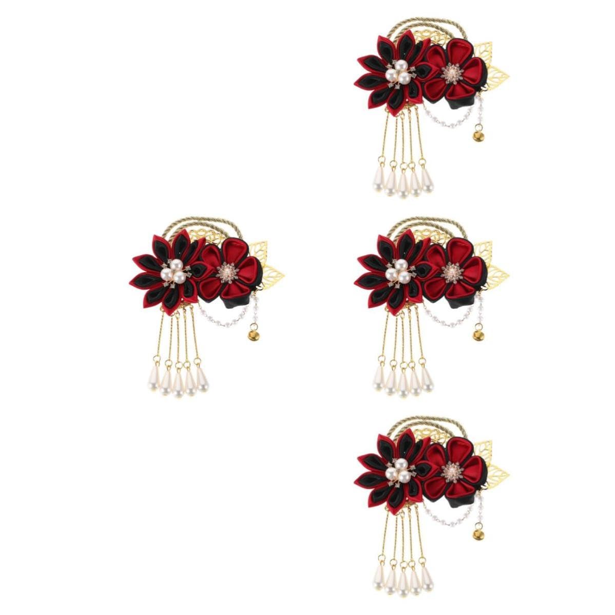SEWACC 4 Piezas Pinza Pelo Estilo Hanfu Diseño Floral Elegante, Material Cómodo de Metal y Tela, Accesorio Versátil para Vestuario Tradicional Asiático