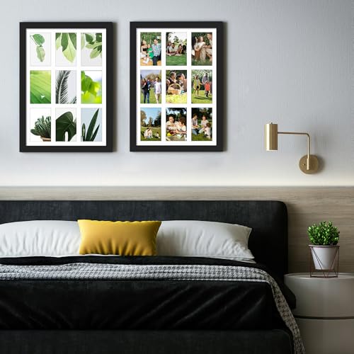 Image of DUENPY 13x19 Collage Picture Frame 4x6 Picture Frames Collage Wall Decor Displays Nine 4x6 inch Photos Available Horizontal Wall Mounting Display and Vertical Black