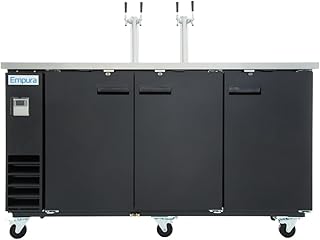 Empura 73" Dual Tap Beer Dispenser | Commercial Direct Draw Draft Kegerator for Restaurant Bar | (4) 1/2 Keg Capacity | 73.1"W x 24.4"D x 36.2"H, Stainless Steel Faucet Countertop, Black, 115v, NSF