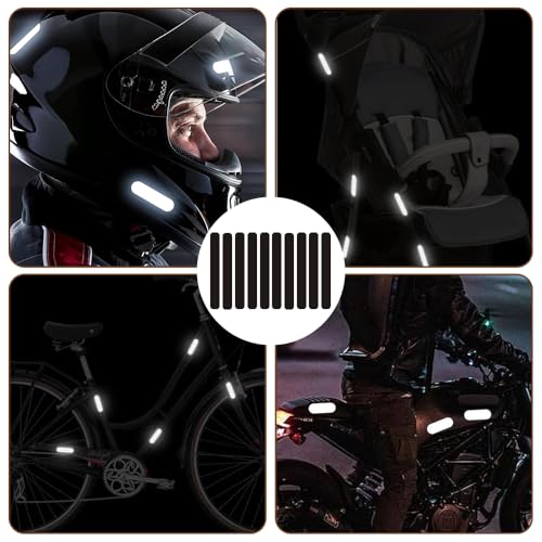 WOLMIK 10 Stück Schwarze Reflektierende Aufkleber, 8 x 1 cm Reflektierende Motorradhelm-Aufkleber, Nachts Hohe Sichtbarkeit Sicherheit, Reflektierende Aufkleber Streifen Klebeband