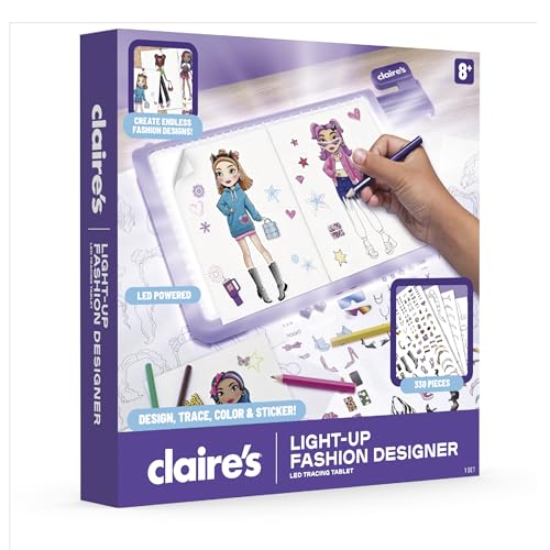 Claire’s Light-Up Fashion Designer LED Tracing Tablet - 330-Piece Arts & Crafts Kit| Fashion Templates, Stickers, Colored Pencils & Paper| Kids Coloring & Drawing Board Activity| Girls Toy Gift|Age 8+ by Claire's - Used condition - Image 7