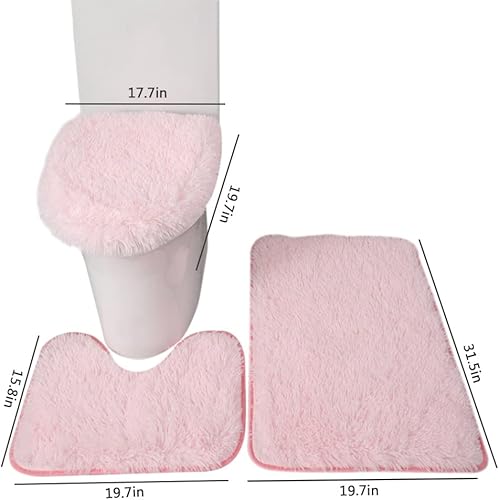 Miniatura 8 de BXEBUI Juego de alfombras de baño de microfibra de 3 piezas, tapete de contorno antideslizante, cubierta para tapa de inodoro y tapete de baño,