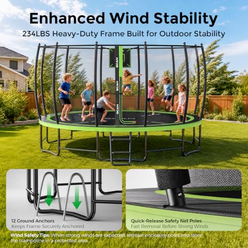 BCAN TR2 8FT Heavy-Duty Outdoor Trampoline, 1200 LBS Static Load, Reinforced Springs, Safety Enclosure Net, Built-in Basketball Hoop, Outdoor Backyard, Ladder, Protective Pad FED Fitness - image 5