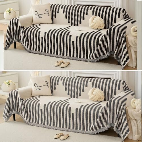 Image of The Furnishing Tree Reversible Double Sided Chenille Throw Sofa Cover, Anti-Slip Couch Cover, Comfy Sofa Towel for All Seasons, 3 Seater, Black