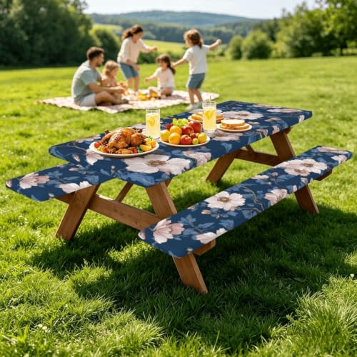 Mantel de mesa de picnic con fundas de banco ajustables y lavables de seis pies 8