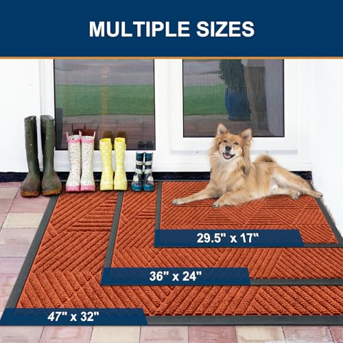 Image of Smiry Front Door Mat Outside Entrance, Heavy Duty Sturdy Natural Rubber Doormat, Trap Dirt and Moisture, Easy Clean Low Profile Mats for Indoor Outdoor Entry, Irregular Triangle (29.5x17, BRN-Orange)