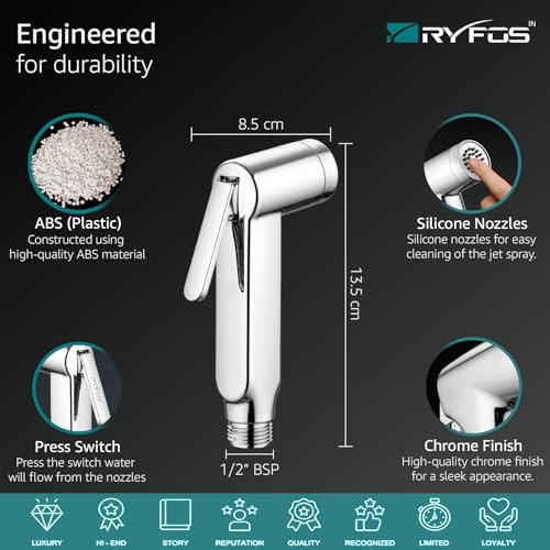 Image of India's 1st Lifetime Support Brand, R1005HF, ABS, Health Faucet | Jet Spray Gun for Toilet | Health Faucets | faucet for Toilet | 1-Piece, Chrome Finish