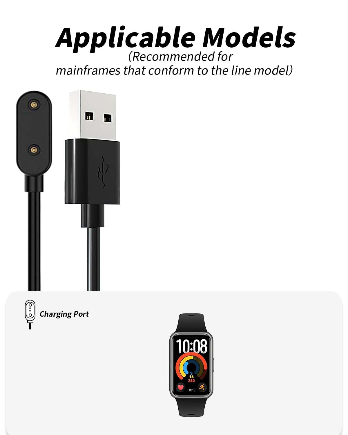für Huawei Band 11. Silikon-Aufbewahrungstasche & USB-C Adapter - 60cm Ersatz-Ladegerät Reiseset