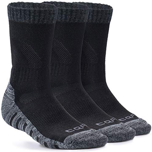 CQR DRST Men and Women Moisture Wicking Hiking Socks, Outdoor Sports Trekking Crew Socks, Mid Calf Cushioned Socks, Light Wool 3pairs Black Black Black, Medium