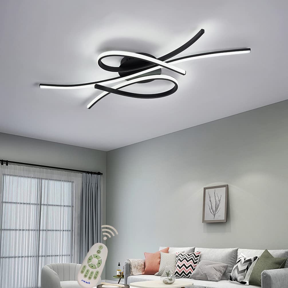 Plafonnier LED dimmable noir 80cm avec télécommande pour salon - 6