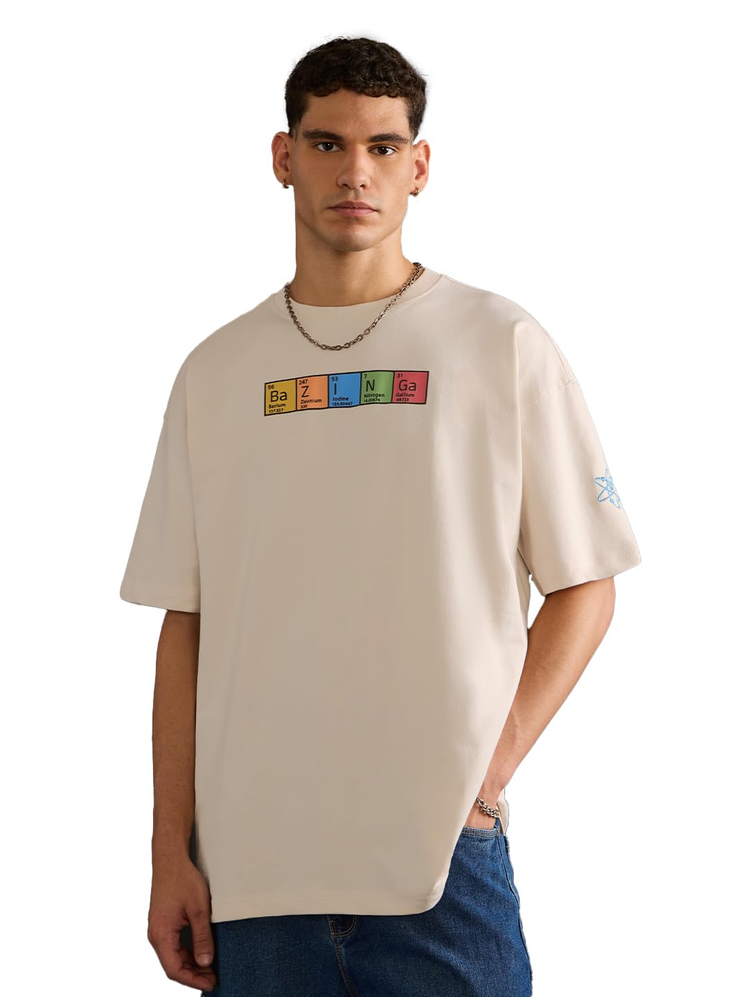 The Souled Store TBBT: Chemical Bazinga - Maglietta a maniche corte da uomo e ragazzo, scollo rotondo, stampa grafica, stile streetwear, casual, in cotone