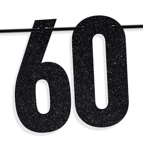 Image of Black Glitter Holy Shit You're 60 Banner, Happy 60th Birthday /Cheers to 60 Years, Funny 60th Birthday Party Decorations Supplies