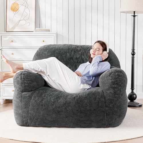 Image of Spacocld Giant Bean Bag Chair for Adults - Large Bean Bag Couch with Armrests, Bean Bag Sofa Stuffed High-Density Foam, Plush Lazy Sofa Comfy Chair, BeanBag for Bedroom, Living Room (Dark Grey)