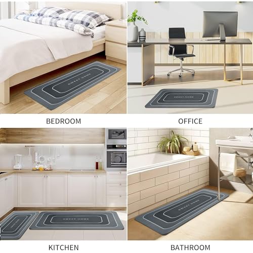 Image of Amazon Brand - Solimo Silicone Kitchen & Bath Mat (Pack of 2) | Grey | Anti-Fatigue Comfort Foam | Waterproof & Anti-Slip | 60 x 40 cm & 40 x 120 cm| Quick-Dry & Easy Clean