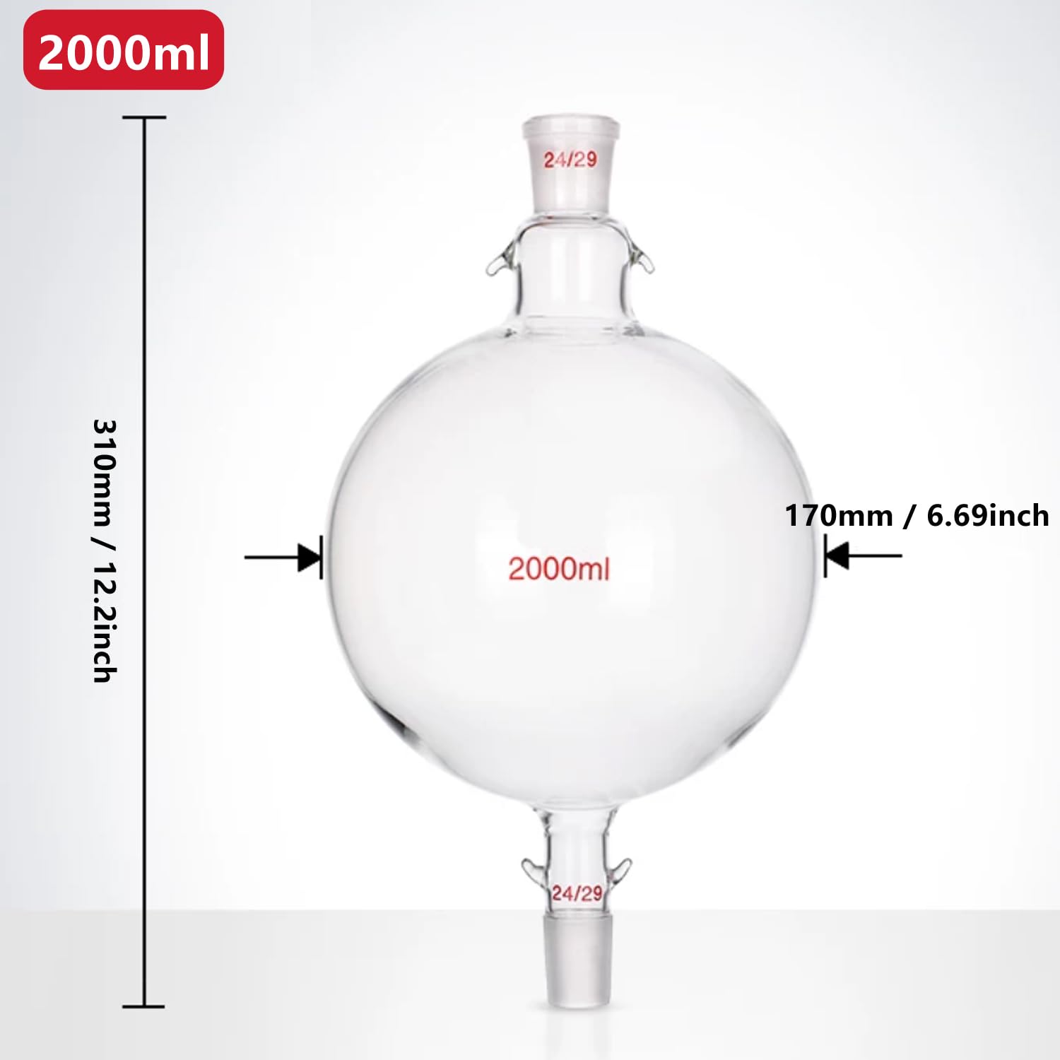 Matraz de depósito de cromatografía de vidrio de borosilicato con ganchos Botella de vidrio de destilación de vidrio de laboratorio (2000ml)