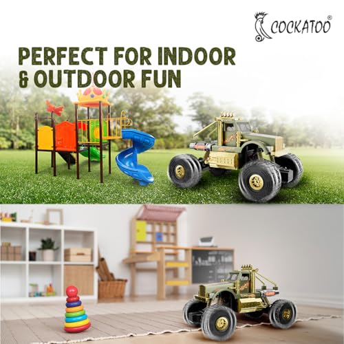 Image of Cockatoo Kids Monster Truck Remote Control Car Toy for Kids, RC Car 2WD, 2.4GHz Remote, Smooth Suspension, 10-15 km /h Speed, 1200mAh Rechargeable Battery, Racing Car, Indoor & Outdoor, Ages 4+, Green