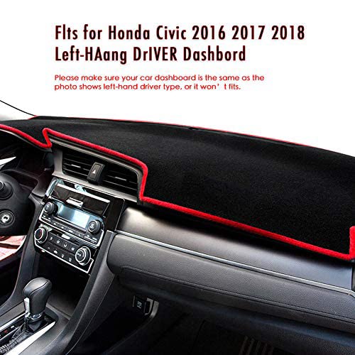 Pg Topone Custom Fit Dashboard Black Center Console Cover Dash Mat Protector Sunshield Cover Pad Carpet For Honda 10Th Civic 2016 2017 2018 2019Coupe (Red) #TOP3