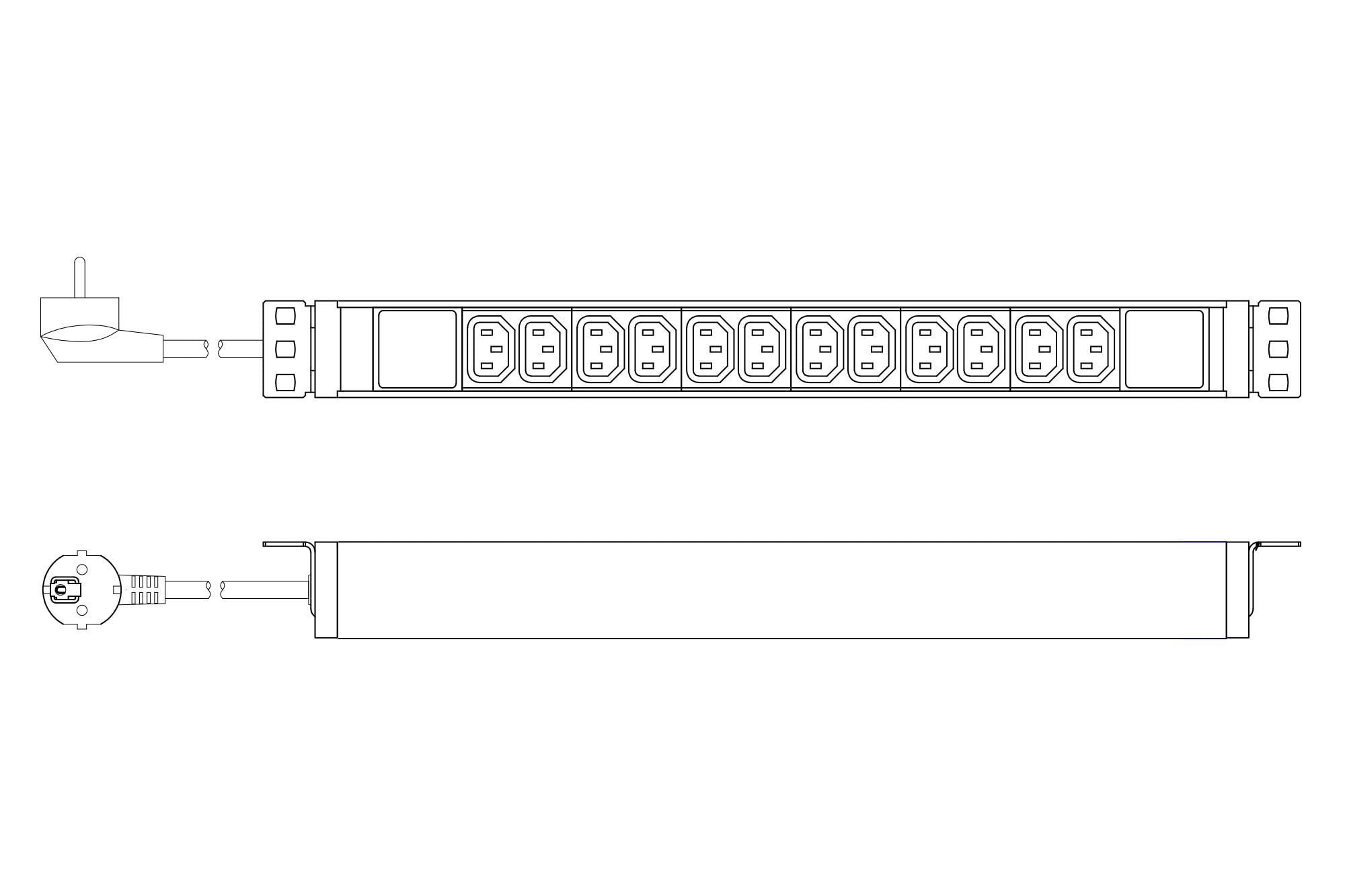 DIGITUS Regleta - 12 tomas C13 - 1U - 250VAC - 50/60Hz - 10A - Con interruptor de protección de línea | Enchufe de entrada CEE7/7, 10 A, 2300 W, para armarios de red y servidores de 19 pulgadas