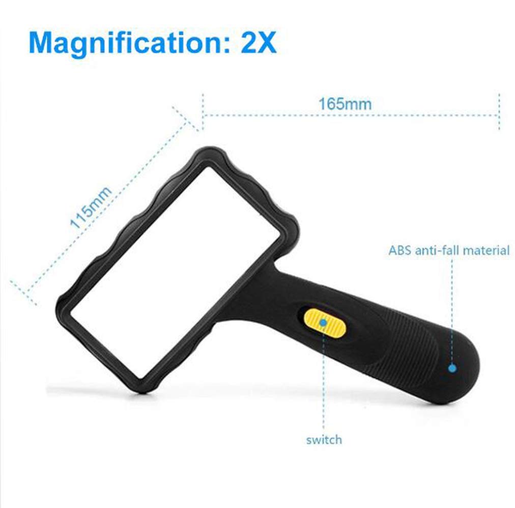 Lupa de Mano con luz LED, Lente acrílica 2X, Ayuda de Lectura portátil e iluminada, Ideal para Leer Libros, periódicos y observar aficiones.