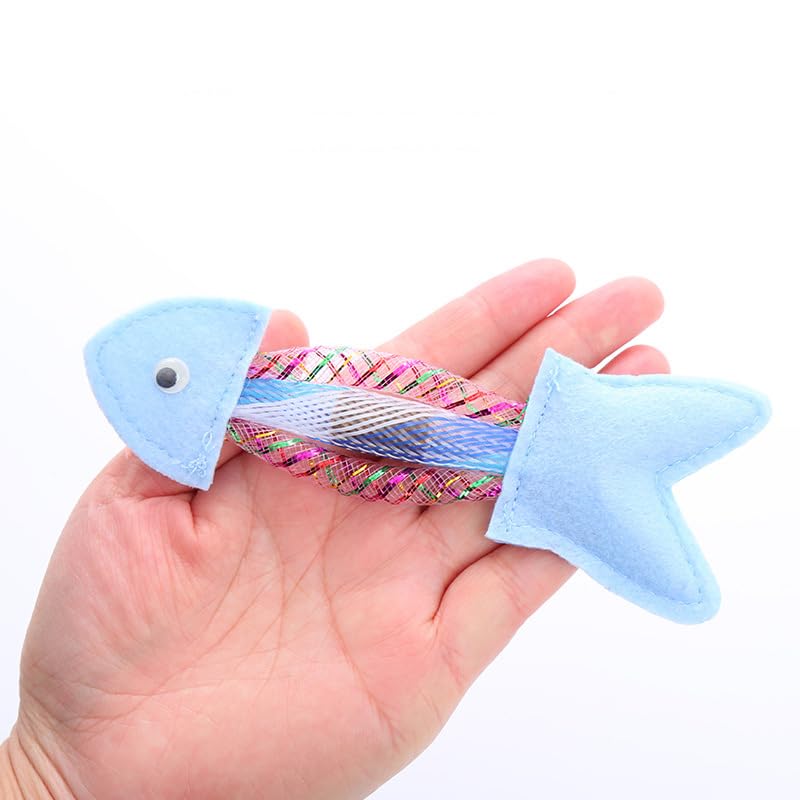 Baoyemes Fish Shape Colorful Non-Woven Cat Toy 4PCS, Chew and Catch Interactive Cat Toys, Catnip Toys with Crinkle Shine Tube