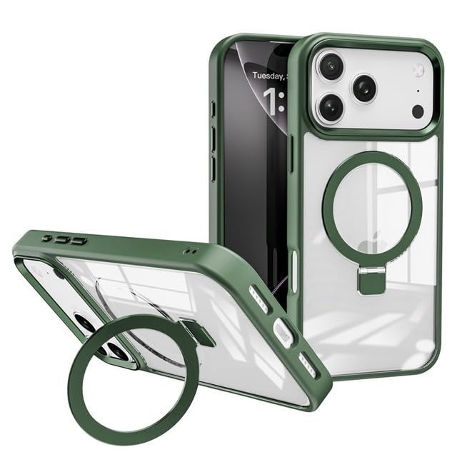 Coque iPhone 17 Pro Max rigide transparente silicone vert foncé anti-choc