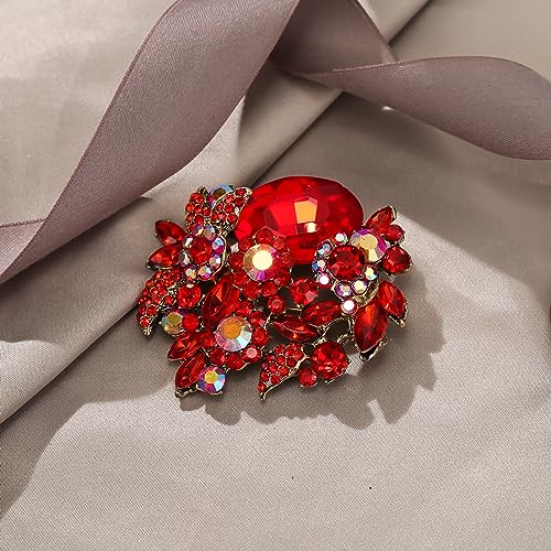 Image of EVER FAITH Rhinestone Crystal Party Flower Leaf Vine Brooch