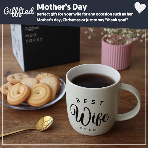 Triple Gifffted Worlds Best Wife Ever Coffee Mug and Socks Gifts For Women From Husband For Valentines For Her Birthday Wedding Anniversary Christmas Mothers Day, Ceramic, Cream, 380ML - Image 6