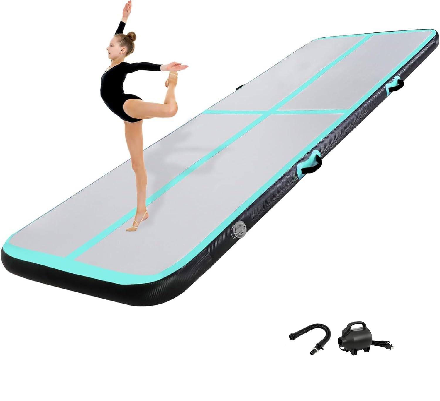 KIKILIVE 10/20CM Hoch Gymnastikmatte Tumbling Matte, 2/3/4/5/6M Aufblasbar Gymnastik Track Matte Air Turnmatte mit Luftpumpe Aufblasbare Sportmatte für Fitness/Outdoor/Yoga/Training usw