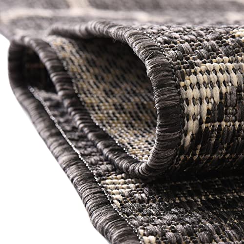 Unique Loom Trellis Collection Area Rug-Lattice Design, Moroccan Inspired For Indoor/Outdoor Décor, Runner 2' 0" X 6' 0", Black/Ivory #TOP3