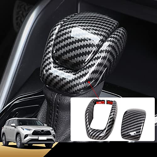 CHICHENKJ Gear Shift Knob Cover for 2020 2021 2022 2023 2024 Toyota Highlander/RAV4/2022 2023 Harrier Venza Interior Accessories Protector, ABS Carbon Fiber Print Decoration Sticker Car Decal