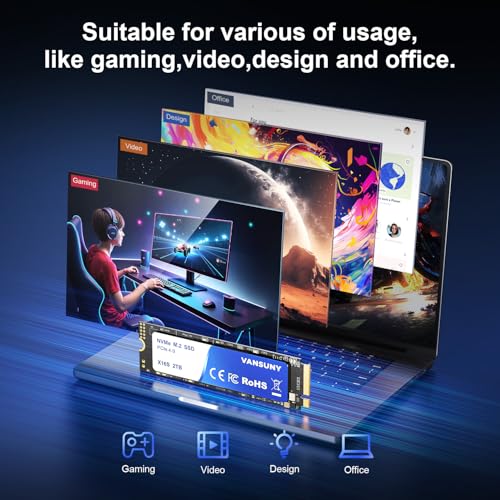Image of Vansuny 2TB NVMe M.2 SSD,M2 2280 PCIe 4.0 Internal Solid State Drive,Read Up to 7300MB /s with Heatsink and Screwdrivers for PS5 Consoles PC Gaming Design