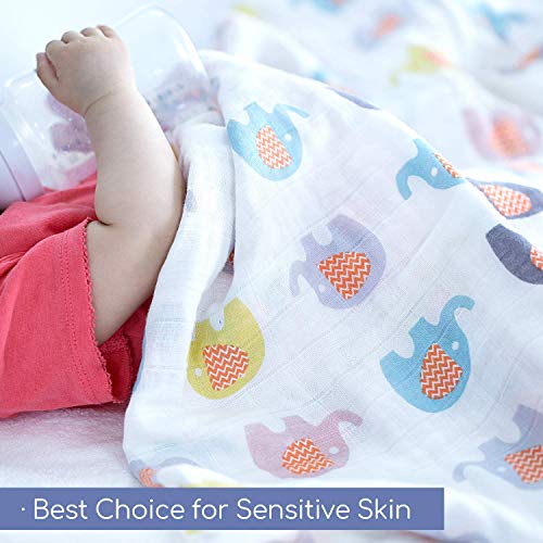 Image of Kassy Pop Printed 6 Layer Bamboo Muslin Blanket Cum Swaddling Towel for Baby, Toddlers | 70% Bamboo, 30% Cotton | AC Quilt, Multi-Purpose Blanket | 110cm x 110cm (Elephant Print)