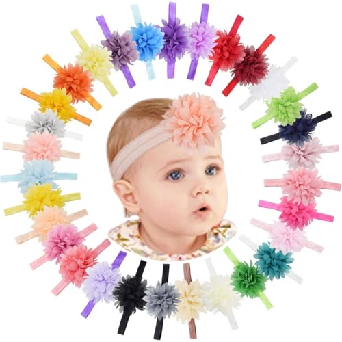 Image of DED 30PCS Girls Headbands Chiffon Flower Bows Soft Strecth Bands Hair Accessories for Newborns Infants Toddlers and Kids