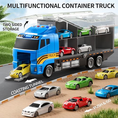 Image of NIPLOOOW Toddler Boys Toys for 3 4 5 6 Years Old, Truck Vehicle Toy Set with Play Mat, Die-Cast Toy Car Carrier Truck for Boys Kids, Birthday Gifts Toys for 3 4 5 6 7 8+ Year Old Boys
