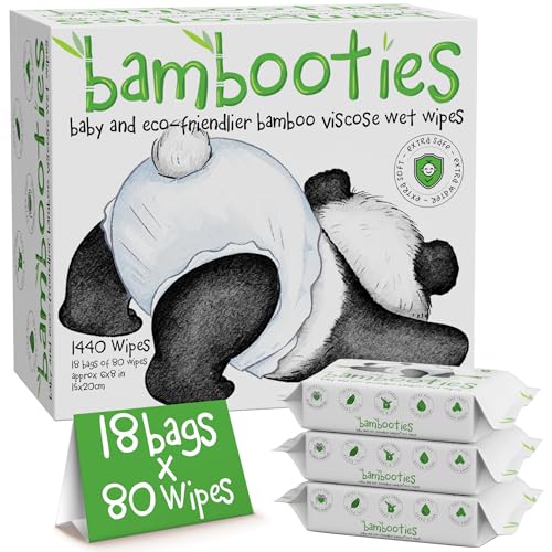 Image of Bambooties Bamboo Baby Wipes Unscented, Plant based Diaper Wipes for Sensitive Skin, Water based Wipes Baby Sensitive Skin 1440 count bulk box of 80ct soft packs x 18