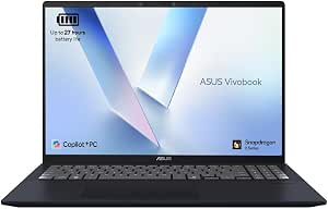 ASUS Vivobook 16 X1607QA CoPilot+ Laptop | 16.0" WUXGA Screen | Qualcomm Snapdragon X1-26-100 Processor | 16GB RAM | 512GB SSD | 19 Hours Battery Life | Windows 11 Review UK