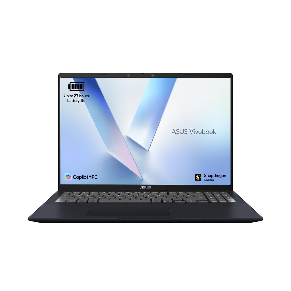 ASUS Vivobook 16 X1607QA Laptop| 16.0-inch 16:10 WUXGA Screen | CoPilot+ PC | Qualcomm Snapdragon X X1-26-100 Processor | 16GB RAM | 512GB PCIe G4 SSD | 19 Hour Battery Life | Windows 11 Home