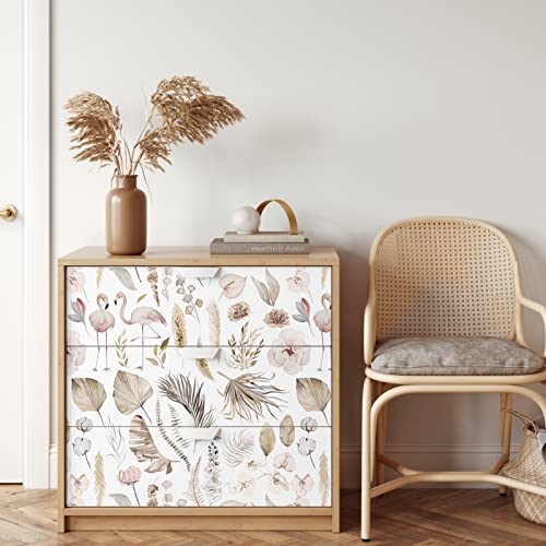 Veelike Soft Flamingo Floral Peel And Stick Wallpaper Boho Dried Tropical Leaf Floral Wallpaper Mural 17.7''X354'' Pink Botanical Wallpaper Prepasted Pink Contact Paper For Bedroom Livingroom Nursery #TOP5