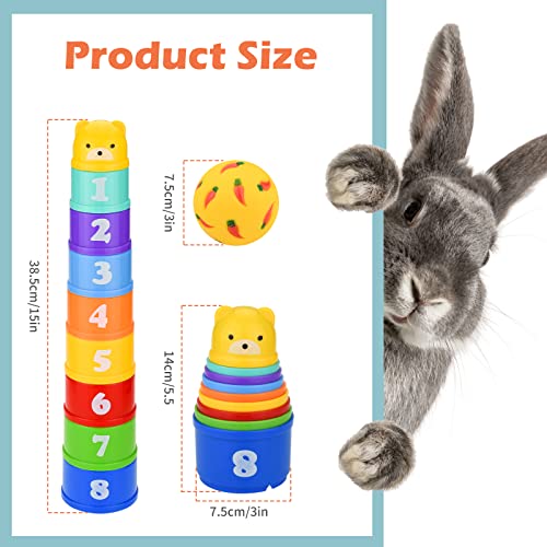 Stacking Cups For Rabbits And Treat Ball, 11 Pack Boredom Breaker Bunny Toys, Rainbow Colors Cups And Adjustable Opening Ball With Cleaning Brush Kit Uiinosoo For Rabbits And Other Small Animals Pets #TOP5