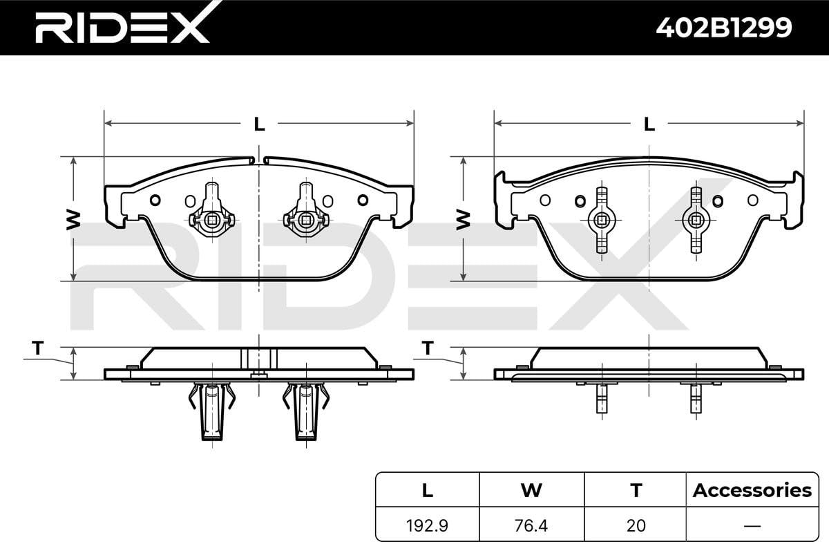 Zestaw Klocków Hamulcowych RIDEX 402B1299 przód Kompatybilny z AUDI Q5 8RB A8 4H2, 4H8, 4HC, 4HL