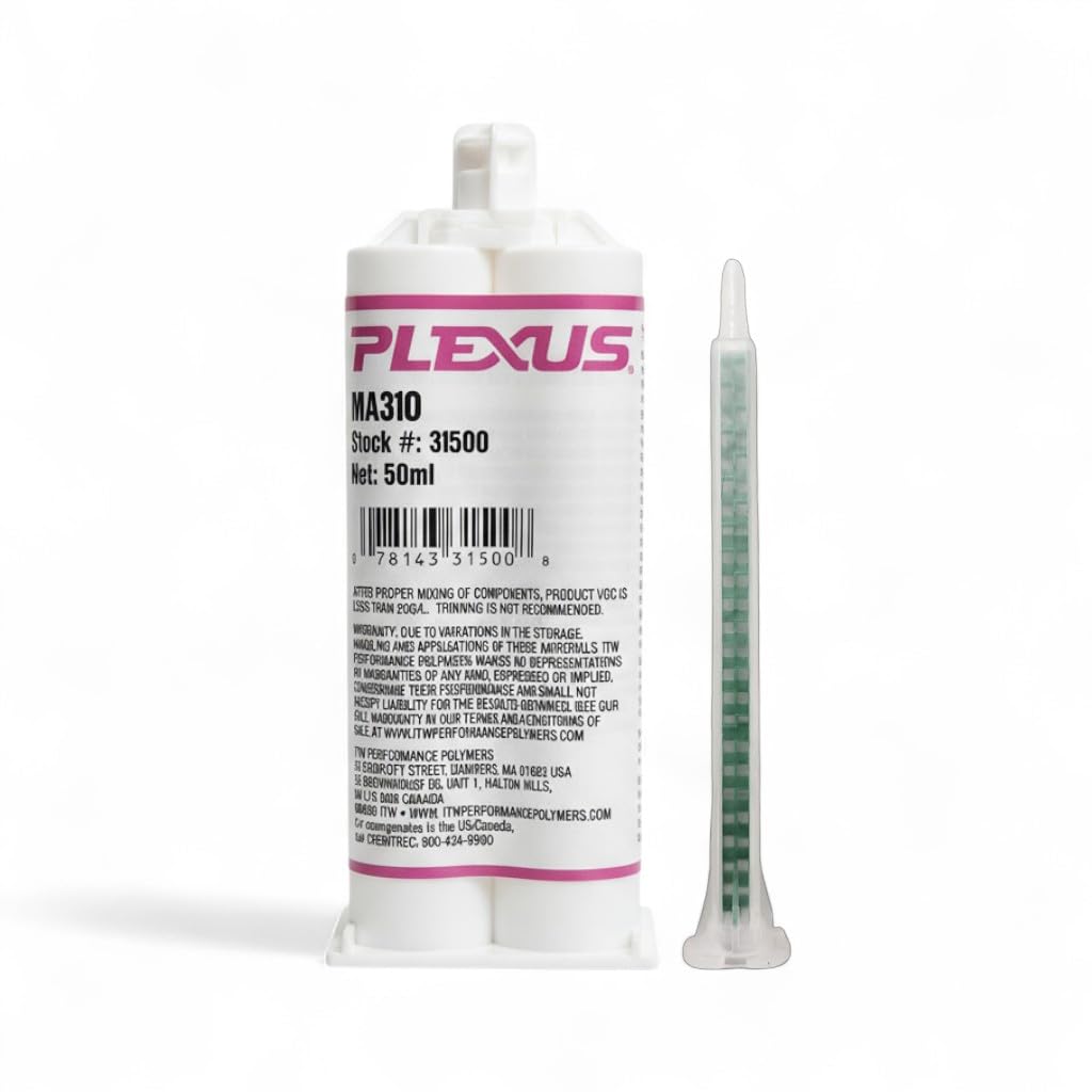Maven Adhesive Kits (Plexus MA310) Two-Part Methacrylate Adhesive, High Strength MMA, 1:1 Mix Ratio, 15-18 Min Working Time, 3500-4500 PSI Tensile Strength (Adhesive + Caulking Adapter, 50ml)