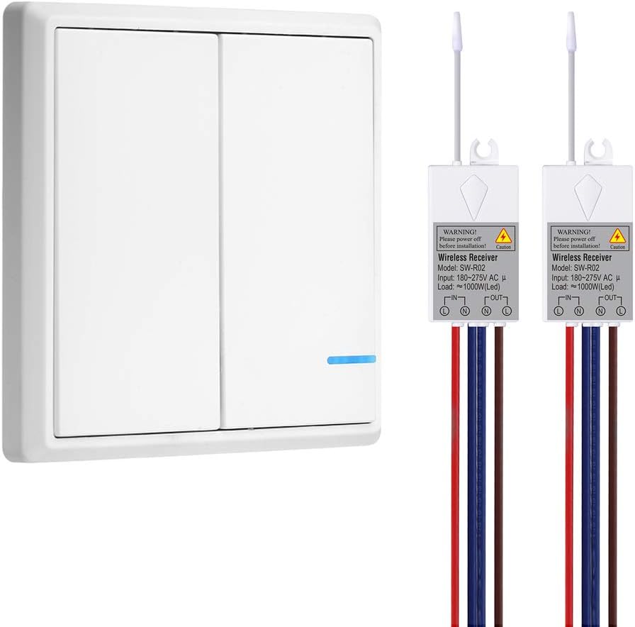 Wireless Lighting Switch Kit 1 Double Switch with 2 Receivers BigaMart