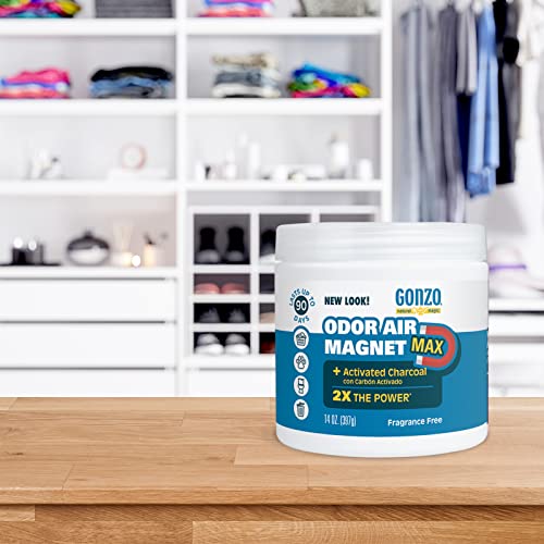Gonzo Natural Magic Odor Air-Magnet with Activated Charcoal - 14 Ounce (2 Pack) - Odor Eliminator for Car Closet Bathroom and Pet Area Captures and Absorbs Smoke Odors