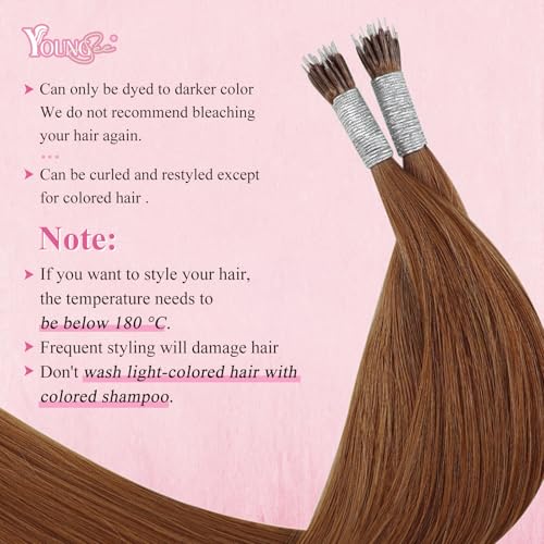 Image of YoungSee Nano Ring Hair Extensions Human Hair Copper Nano Hair Extensions Real Human Hair Copper Nanoring Extension 20 Inch for Long Hair Silky Straight 25s 25g